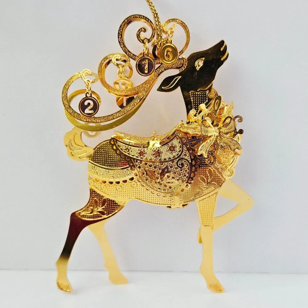 2016 Annual Fanciful Reindeer Danbury Mint Christmas Ornament 23k Gold Plated